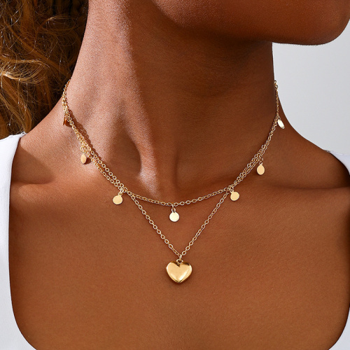 Glod Tassel Jewelry Metal Chain Heart Pendant Necklace
