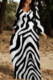 Yellow Green Geometric Print V Neck Long Sleeve Loose Casual Outing Vacation Flowying Maxi Dress