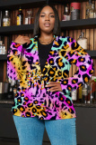 Rose Red Graphics Print Buttons Turn-back Collar Long Sleeve Formal Office Casual Blazer Jackets