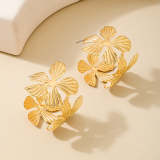 Glod Metal Ring Cute Wreath Flower Earrings