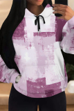 Light Green Colorblock Camouflage Print Draw String Pocket Loose Fall Winter Casual Hooded Sweatshirt