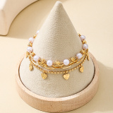 Gold Metal Heart Tassel Pearls Decor Heart-shaped Beaded Bracelet