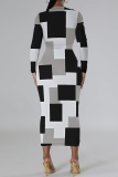 Camel Flowers Plaid Cartoon Print O Neck Long Sleeve Long Casual Outing Bodycon Maxi Dress