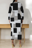 Camel Flowers Plaid Cartoon Print O Neck Long Sleeve Long Casual Outing Bodycon Maxi Dress