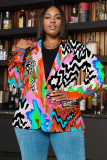 Rose Red Graphics Print Buttons Turn-back Collar Long Sleeve Formal Office Casual Blazer Jackets