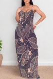 Light Yellow Floral Print V Neck Backless Pocket Floor Length Vacation Baggy Sundress Slip Maxi Dress
