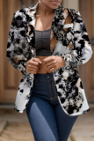 Multicolor Formal Office Casual Print Buttons Turn-back Collar Long Sleeve Blazer Jackets