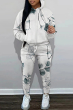 Light Pink Graphics Print Hooded Long Sleeve Zipper Sweatshirt And Sweatpants Fall Winter Sportwear Two Pieces Sweatsuits Sets