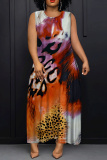 Green Casual Graphics Print Sleeveless O Neck Loose Vacation Maxi Tank Dresses