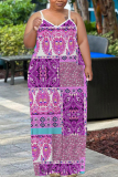 Green Graphics Print Backless Sleeveless Spaghetti Strap Floor Length Long Baggy Vacation Maxi Slip Dresses