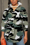 Dark Khaki Graphcis Print Shirt Collar Long Sleeve Buttons Slit Casual Vacation Shirt Tops