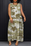 Dark Purple Graphics Print Sleeveless O Neck Casual Vacation Maxi Tank Dresses