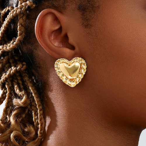 Gold Casual Heart-shaped Big Earrings