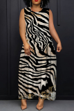 Dark Purple Graphics Print Sleeveless O Neck Casual Vacation Maxi Tank Dresses