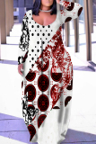 Yellow Casual Graphics Print V Neck Long Sleeve Straight Loose Vacation Plus Size Maxi Dresses