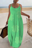 Orange Green Shamrock Print Sleeveless Backless Spaghetti Strap Floor Length Casual Irish Clover Maxi Slip Dresses
