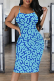 Stripe Letter Print Sleeveless Casual Outing Vacation Bodycon Midi Slip Dresses
