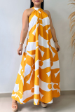 Orange Graphics Print Sleeveless O Neck Pocket With Belt Casual Vacation Maxi Dresses