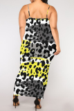 Leopard Chain Print U Neck Sleeveless Plus Size Bodycon Maxi Slip Dresses