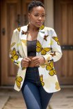 Multicolor Graphics Print Buttons Turn-back Collar Long Sleeve Formal Office Casual Blazer Jackets