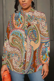 Rose Red Graphics Print Buttons Turndown Collar Long Sleeve Casual Vacation Plus Size Shirt Tops