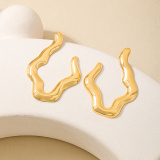 Glod Metal Cartoon Wave Pattern Ring Geometry Earrings