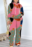 Orange Graphics Print Hooded Long Sleeve Sweatshirt And Pants Casual Sportwear Plus Size Two Pieces Jogger Sets