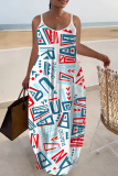 Multicolor Graphics Print Backless Sleeveless Spaghetti Strap Floor Length Long Baggy Vacation Maxi Slip Dresses