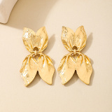 Glod Casual Metal Water Drop Bow Tassel Leaves Earrings