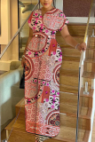 White Graphics Print V Neck Short Sleeve Casual Vacation Wide Leg Jumpsuits