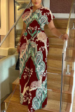 Pink Graphcis Print V Neck Short Sleeve Casual Vacation Wide Leg Jumpsuits