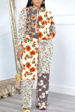 Orange Graphics Print Hooded Long Sleeve Sweatshirt And Pants Casual Sportwear Plus Size Two Pieces Jogger Sets