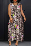 Green Casual Graphics Print Sleeveless O Neck Loose Vacation Maxi Tank Dresses