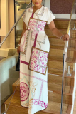 White Graphics Print V Neck Short Sleeve Casual Vacation Wide Leg Jumpsuits
