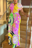 White Graphics Print V Neck Short Sleeve Casual Vacation Wide Leg Jumpsuits