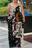 Black Graphics Print Print Backless Sleeveless Spaghetti Strap Long Casual Maxi Slip Dresses
