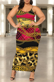 Leopard Chain Print U Neck Sleeveless Plus Size Bodycon Maxi Slip Dresses