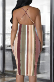 Stripe Letter Print Sleeveless Casual Outing Vacation Bodycon Midi Slip Dresses