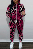 Light Pink Graphics Print Hooded Long Sleeve Zipper Sweatshirt And Sweatpants Fall Winter Sportwear Two Pieces Sweatsuits Sets