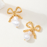 Glod Metal Bow Shaped Imitation Pearl Tassel Pendant