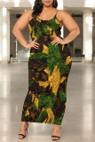 Leopard Chain Print U Neck Sleeveless Plus Size Bodycon Maxi Slip Dresses