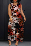 Green Casual Graphics Print Sleeveless O Neck Loose Vacation Maxi Tank Dresses