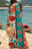 Rose Red Blue Graphics Print Sleeveless Backless Spaghetti Strap Buttons Casual Vacation Wide Leg Jumpsuits