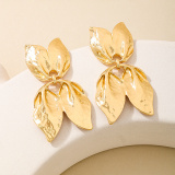 Glod Casual Metal Water Drop Bow Tassel Leaves Earrings