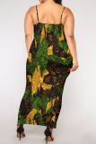 Leopard Chain Print U Neck Sleeveless Plus Size Bodycon Maxi Slip Dresses