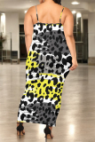 Leopard Chain Print U Neck Sleeveless Plus Size Bodycon Maxi Slip Dresses
