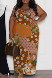 Multicolor Graphics Print Backless Spaghetti Strap Floor Length Long Plus Size Baggy Vacation Maxi Slip Dresses