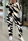 Rose Red Camouflage Casual Letter Print Round Neck Long Sleeve Sweatshirt And Pencil Pants Fall Winter Two Pieces Sets