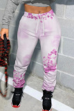 Brown Graphics Print High Waist Casual Skinny Pants