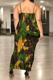 Leopard Chain Print U Neck Sleeveless Plus Size Bodycon Maxi Slip Dresses